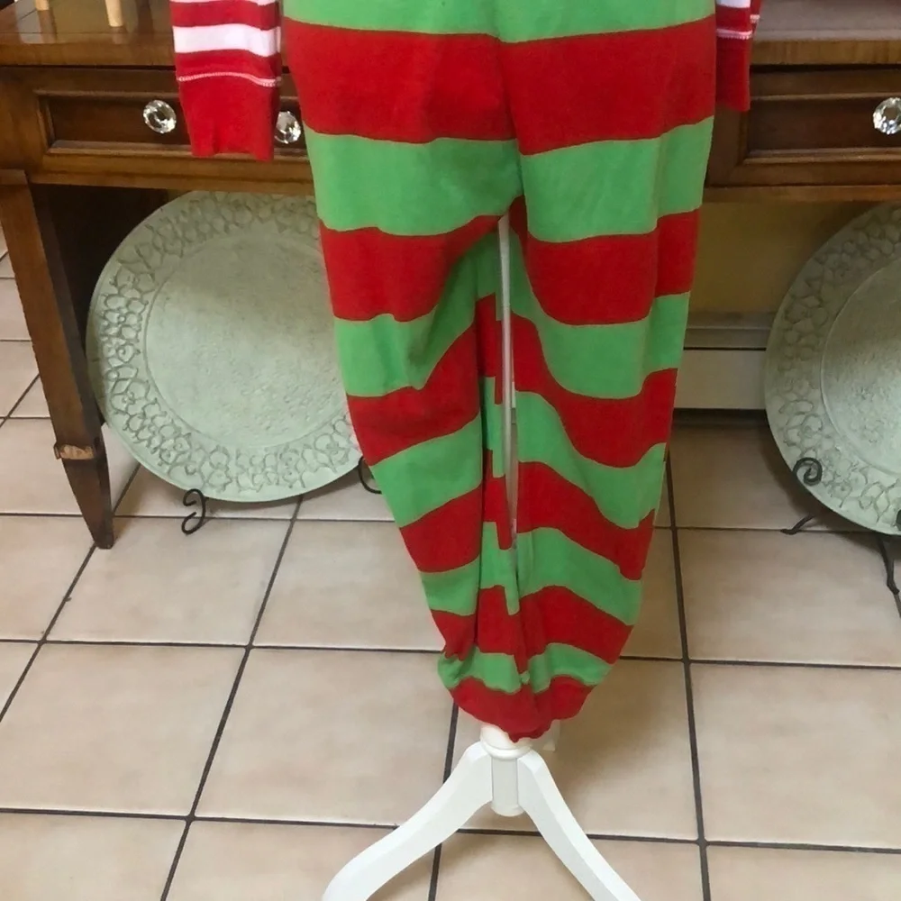 Wonder Shop @ Target Red Green & White Striped Christmas Holiday Elf Jumpsuit Md - Picture 3 of 10